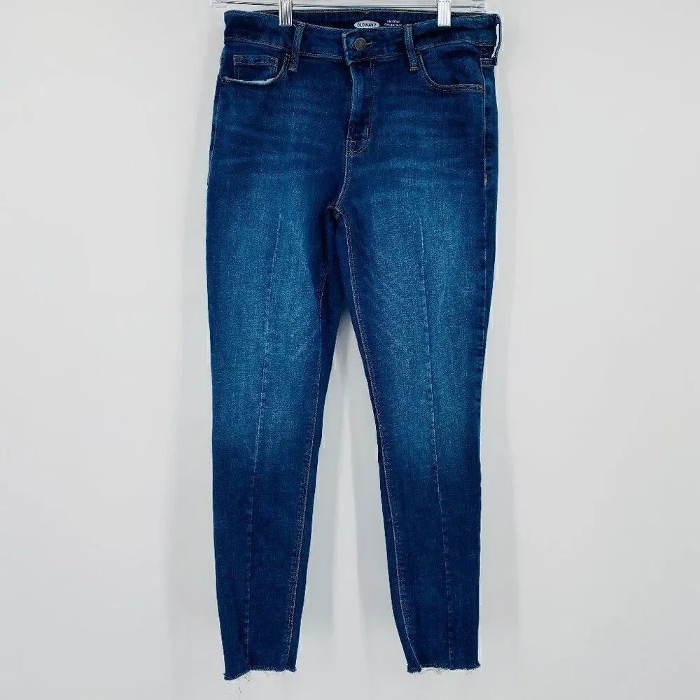 Old Navy Size 6 Medium Wash Raw Hem Rockstar Super Skinny Ankle Mid Rise Jeans